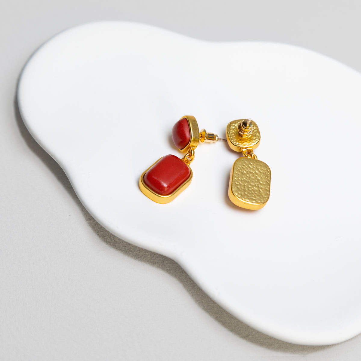 Red Stone Rectangular Earrings
