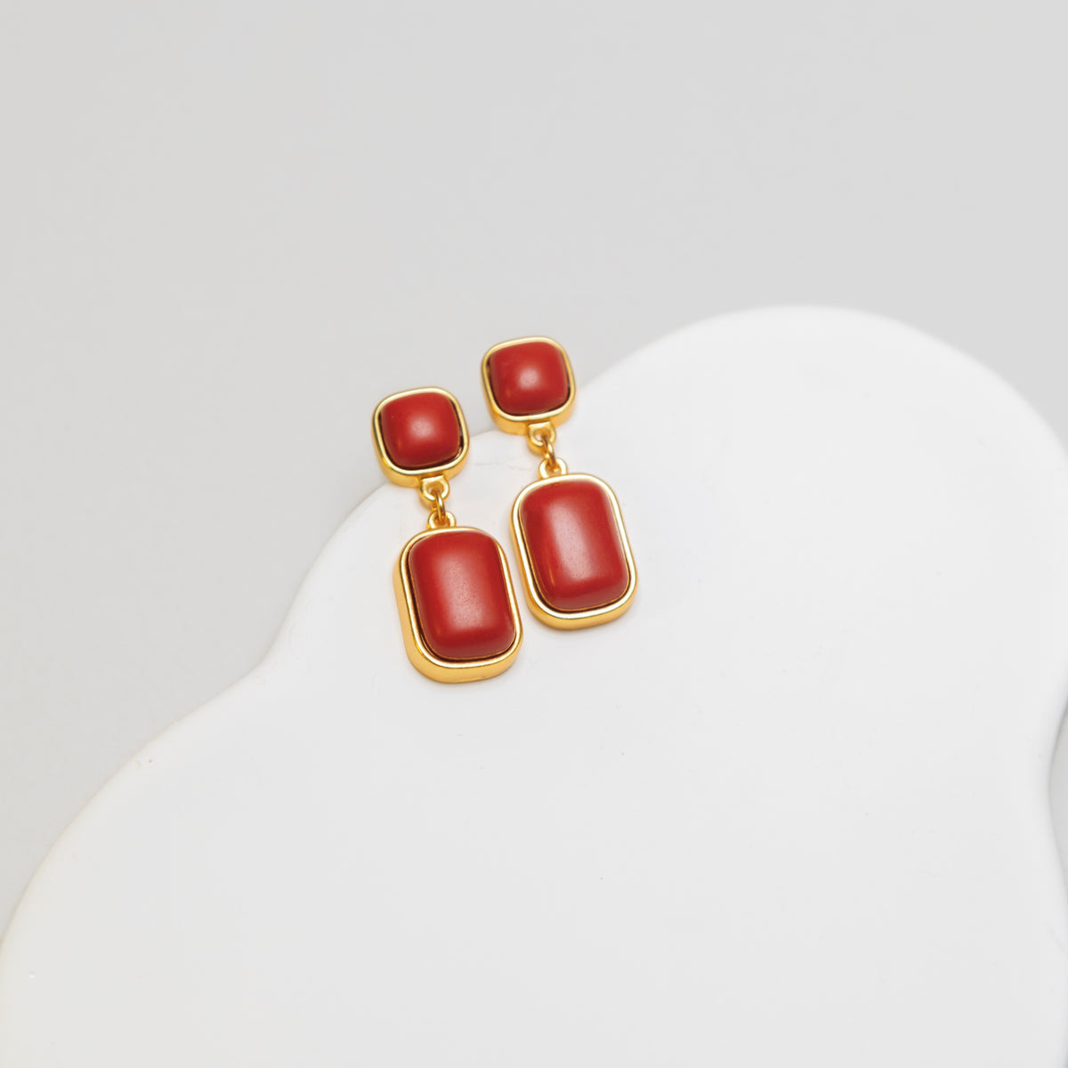 Red Stone Rectangular Earrings