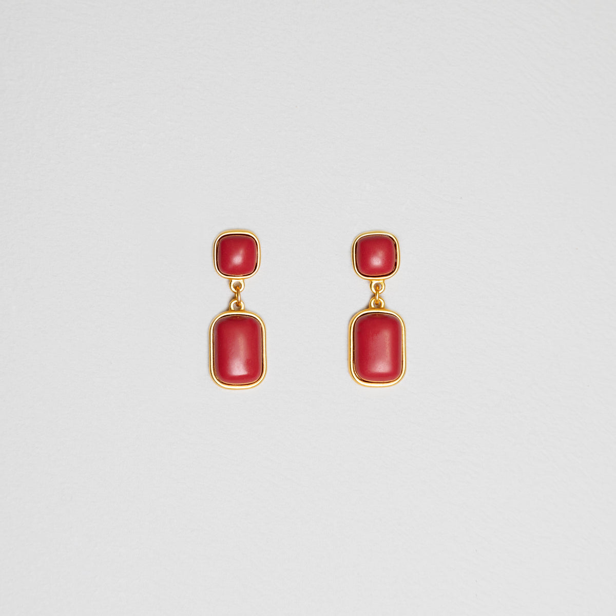 Red Stone Rectangular Earrings