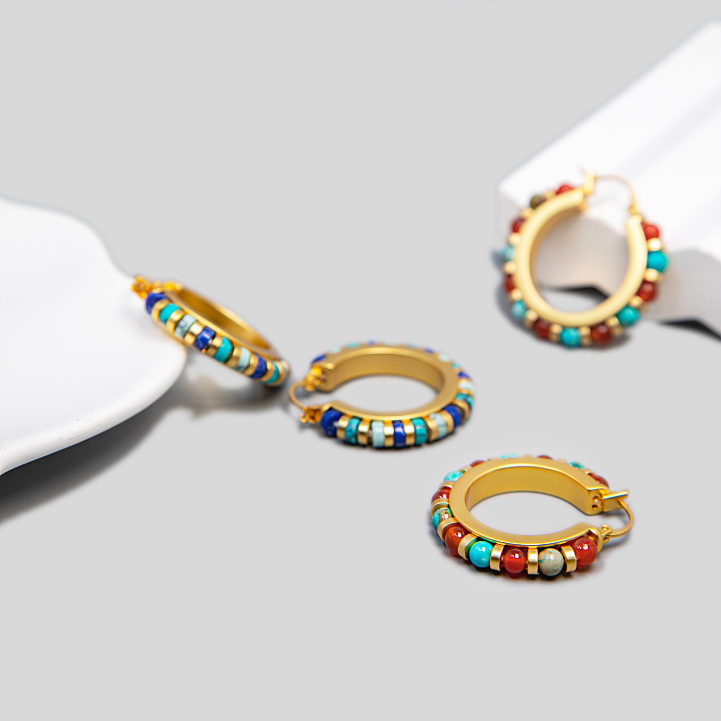 Turquoise Beaded Hoops Earrings