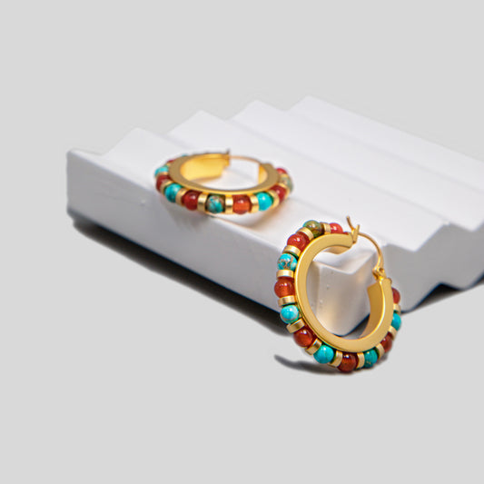 Colorful Stone Beaded Hoops Earrings