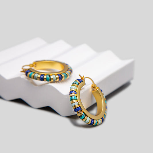 Turquoise Beaded Hoops Earrings