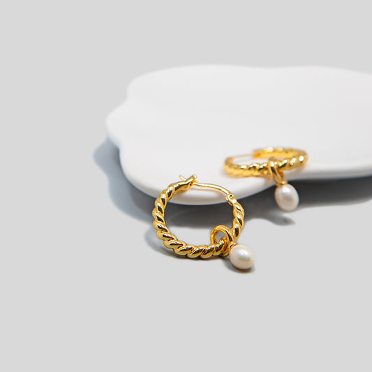 Twist Hoops Pearl Earrings