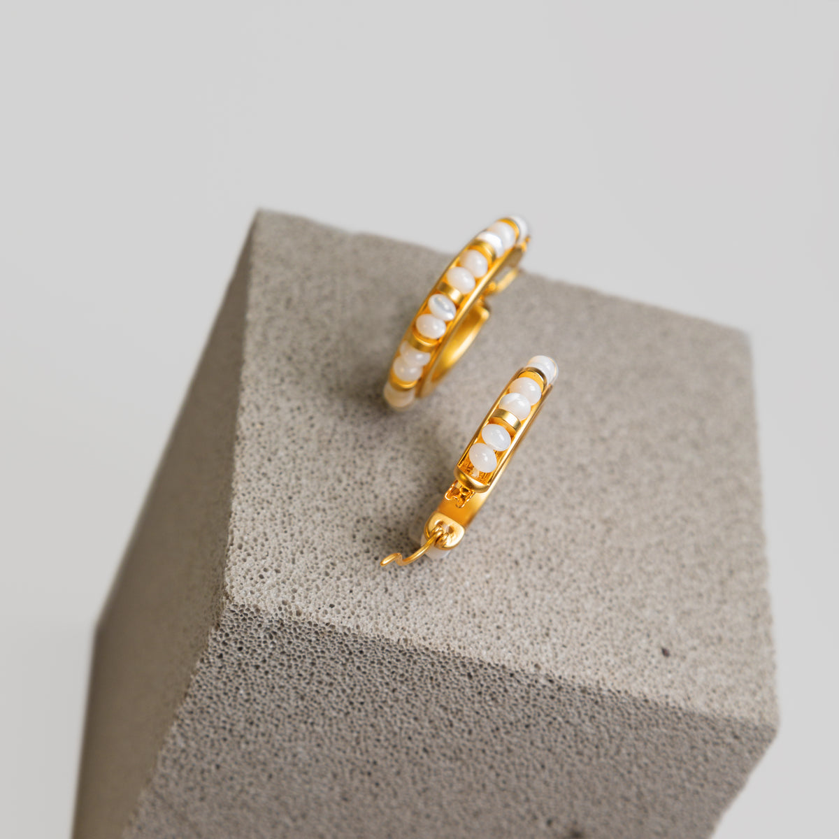 White Agate Beaded Hoops Earrings