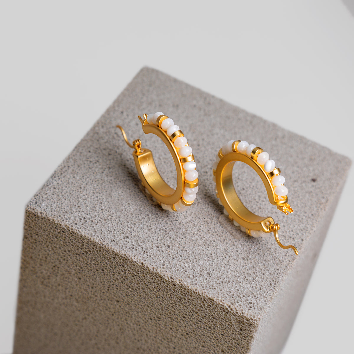 White Agate Beaded Hoops Earrings