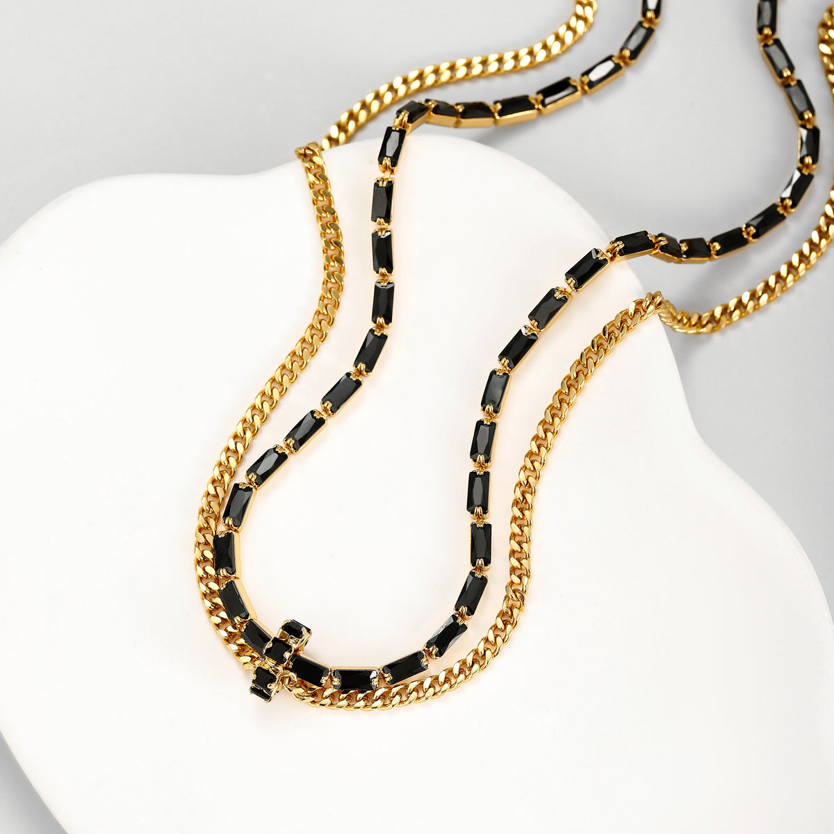 Black Zircon Double-Layer Necklace