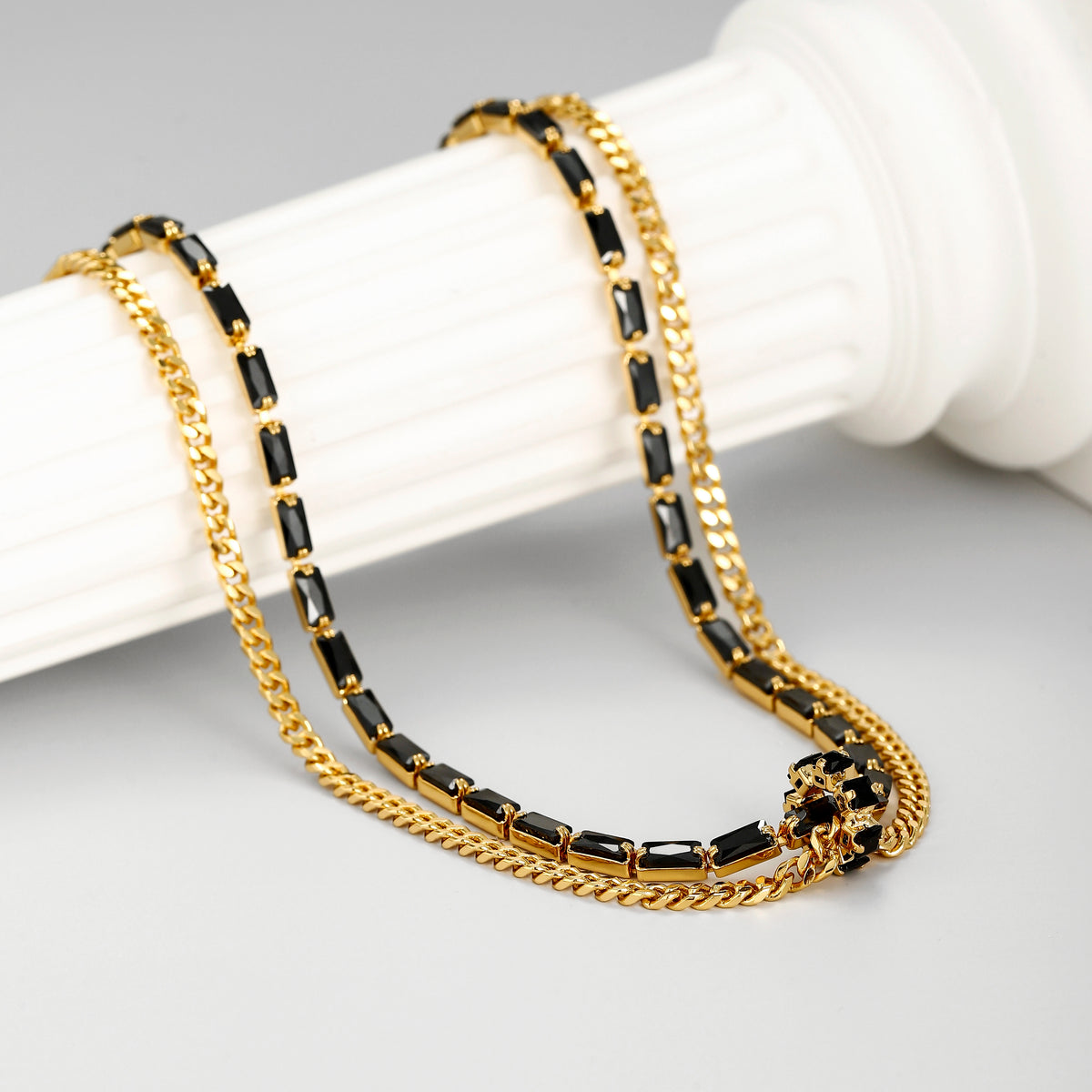 Black Zircon Double-Layer Necklace