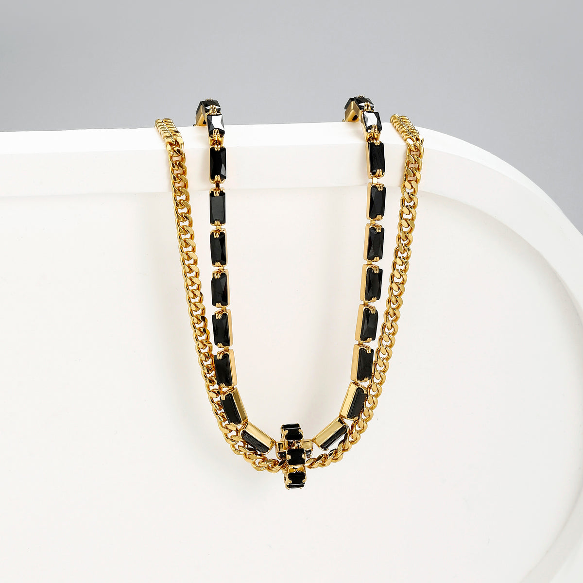Black Zircon Double-Layer Necklace