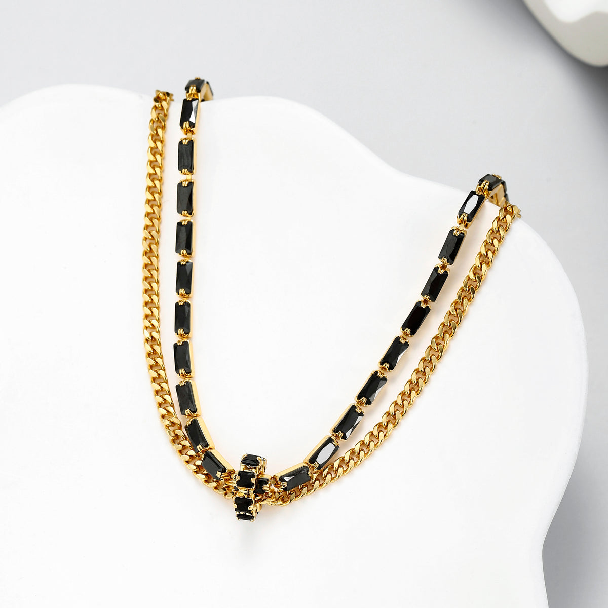 Black Zircon Double-Layer Necklace